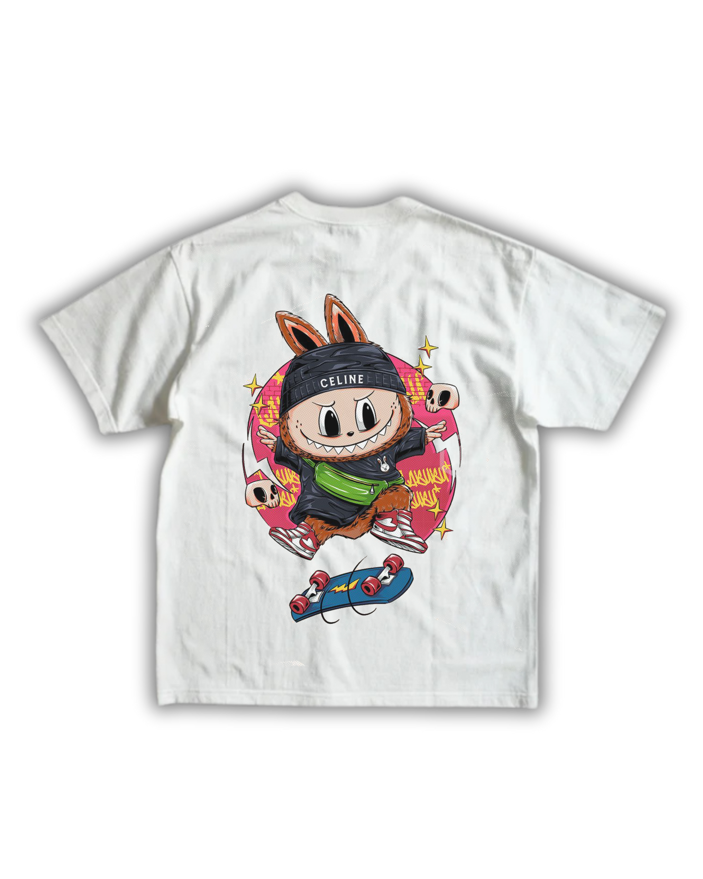 Labubu Streetwear T-Shirt – Front Text + Back Graphic, Oversized Fit, Unisex Cotton Tee