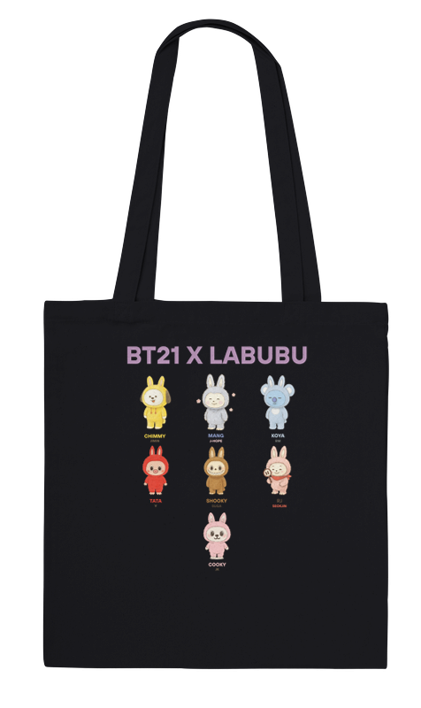 BT21 x Labubu Canvas Tote Bag – 100% Cotton Reusable Bag with Cute K-Pop Character