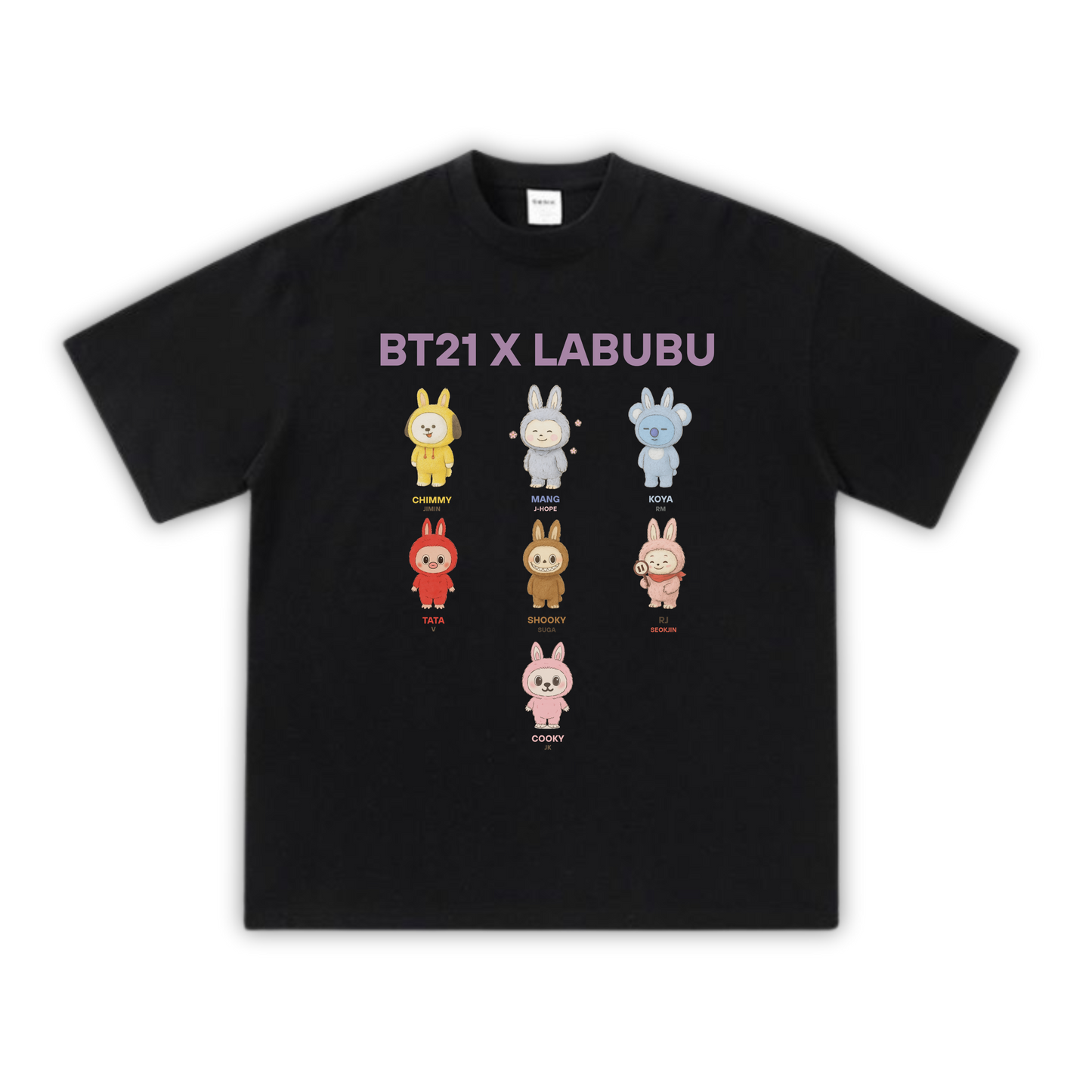 BT21 x Labubu Graphic T-Shirt – Unisex Aesthetic Tee for K-Pop Fans