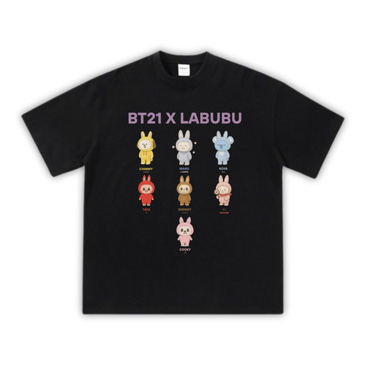 BT21 x Labubu Graphic T-Shirt – Unisex Aesthetic Tee for K-Pop Fans