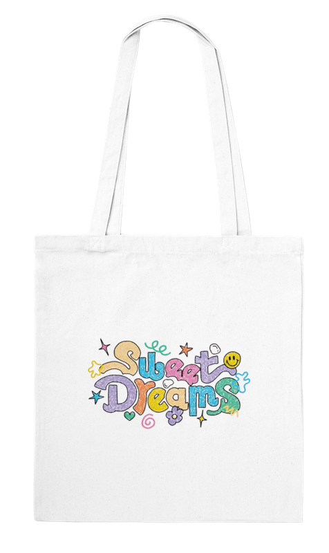 Sweet Dreams 100% Cotton Tote Bag – Reusable, Eco-Friendly, Stylish Everyday Shoulder Bag for Women & Girls